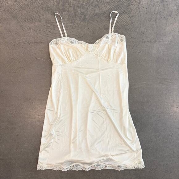 Vintage Dresses & Skirts - Vintage Y2k White Ivory Lace Midi Cami Lingerie Tank Top Slip Dress Women's 42/L